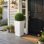 Planters for Outdoor Plants, 20 Inch Tall White Flower Pots 2 Pack, Large Plastic Plant Pots with Drainage Hole and Dual-Purpose Tray, Decorative Indoor Planter for Front Porch Patio Garden