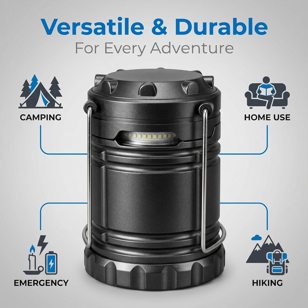 Battery Operated Lights, Stainless Steel Two Lighting Modes Flashlights Rechargeable Lamp Camping Lantern Emergency Light with Hanging Handle for Hiking Camping Fishing
