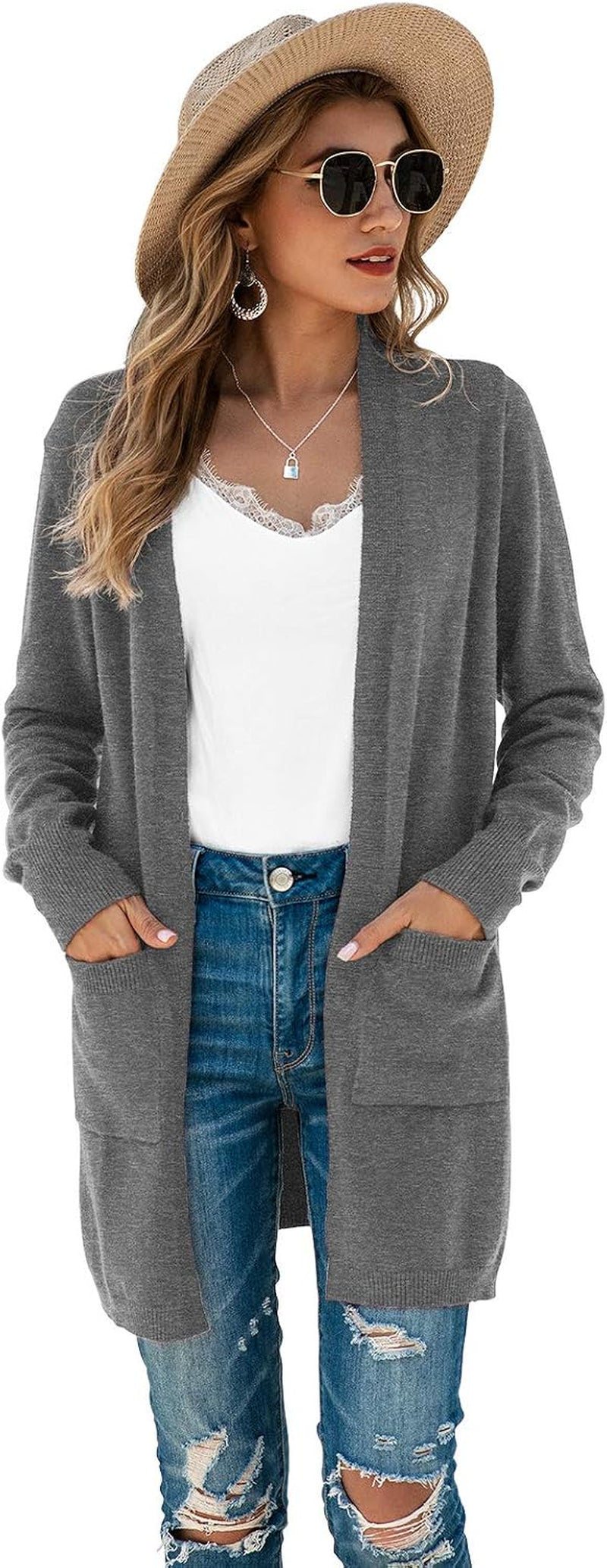 Women'S Kimono Cardigan Long Sleeve Open Front Casual Knit Sweaters Coat Oversized Soft Outwear with Pockets
