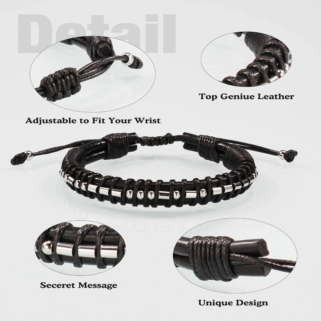 Fathers Day Gift, Gifts for Men Morse Code Bracelets for Men 2026 Graduation Gifts Mens Bracelet for Him Boyfriend Husband Leather Bracelet Motivational Birthday Jewelry Stocking Stuffers