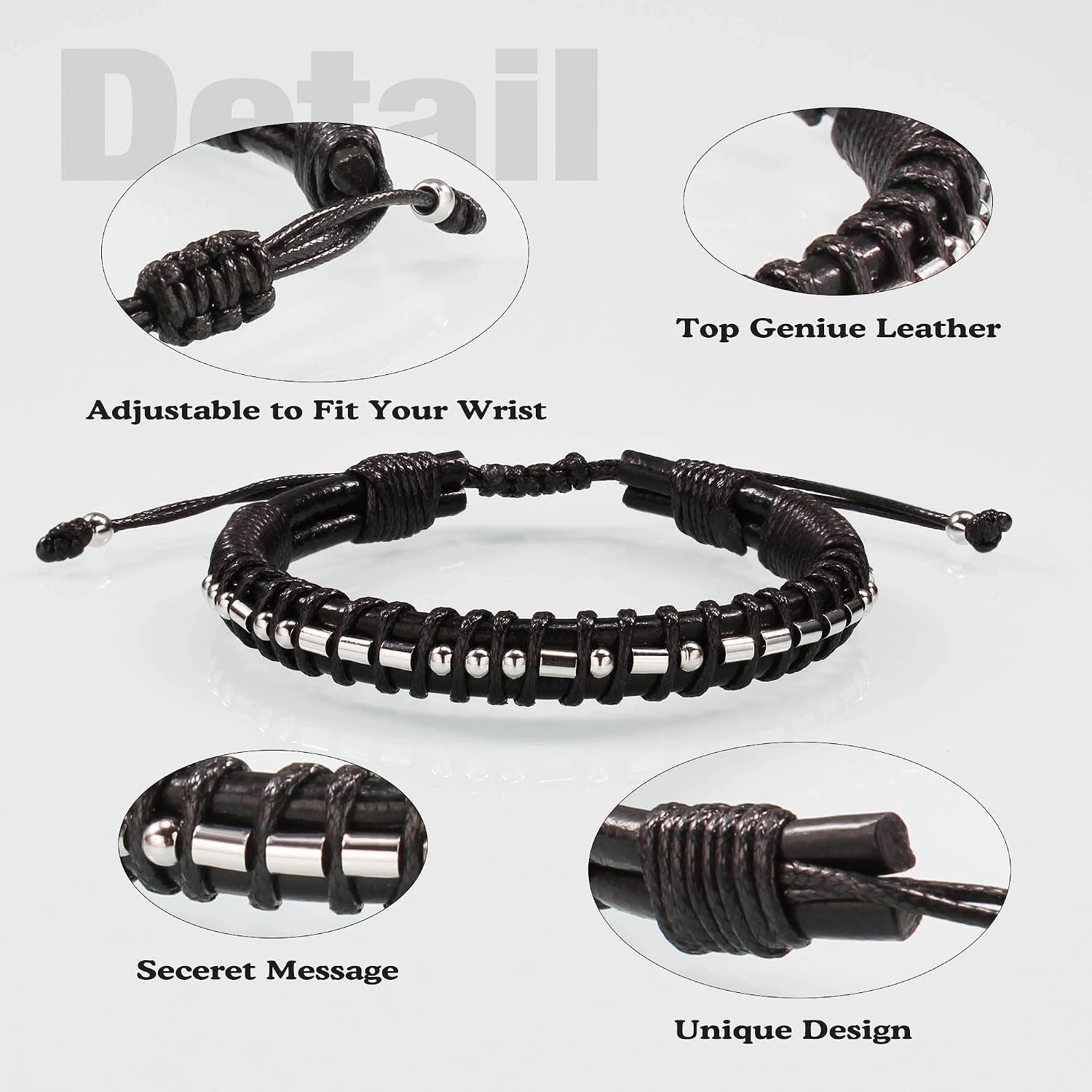 Fathers Day Gift, Gifts for Men Morse Code Bracelets for Men 2026 Graduation Gifts Mens Bracelet for Him Boyfriend Husband Leather Bracelet Motivational Birthday Jewelry Stocking Stuffers