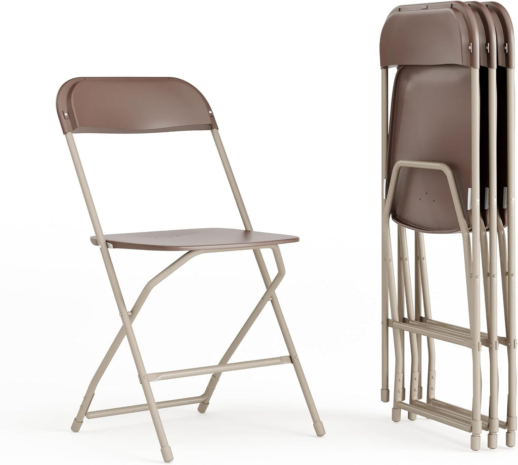 Hercules Series Plastic Folding Chair - Brown - 4 Pack 650LB Weight Capacity Comfortable Event Chair-Lightweight Folding Chair