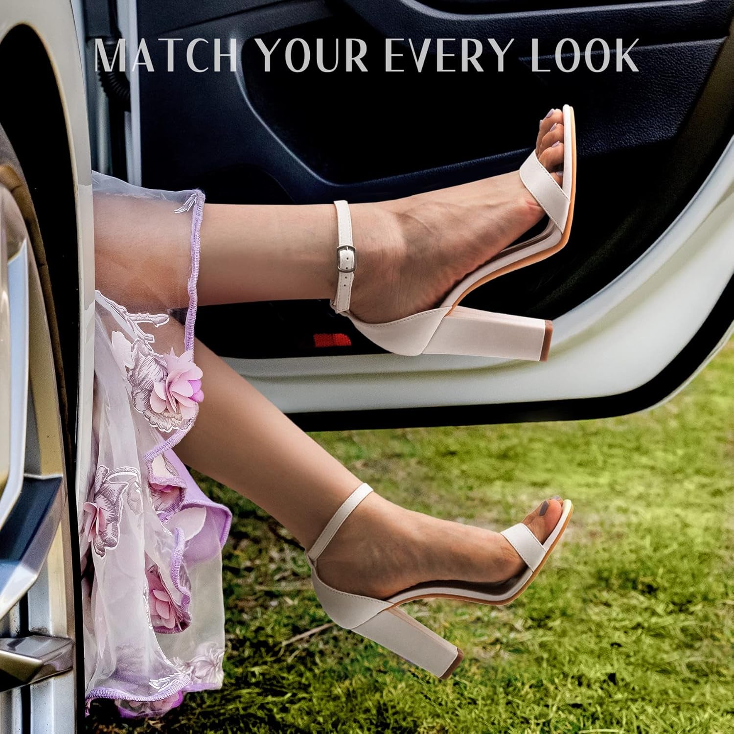 White Heels Wedding Shoes for Bride Women Chunky Heels Pearl High Heels Heeled Sandals 4 Inch