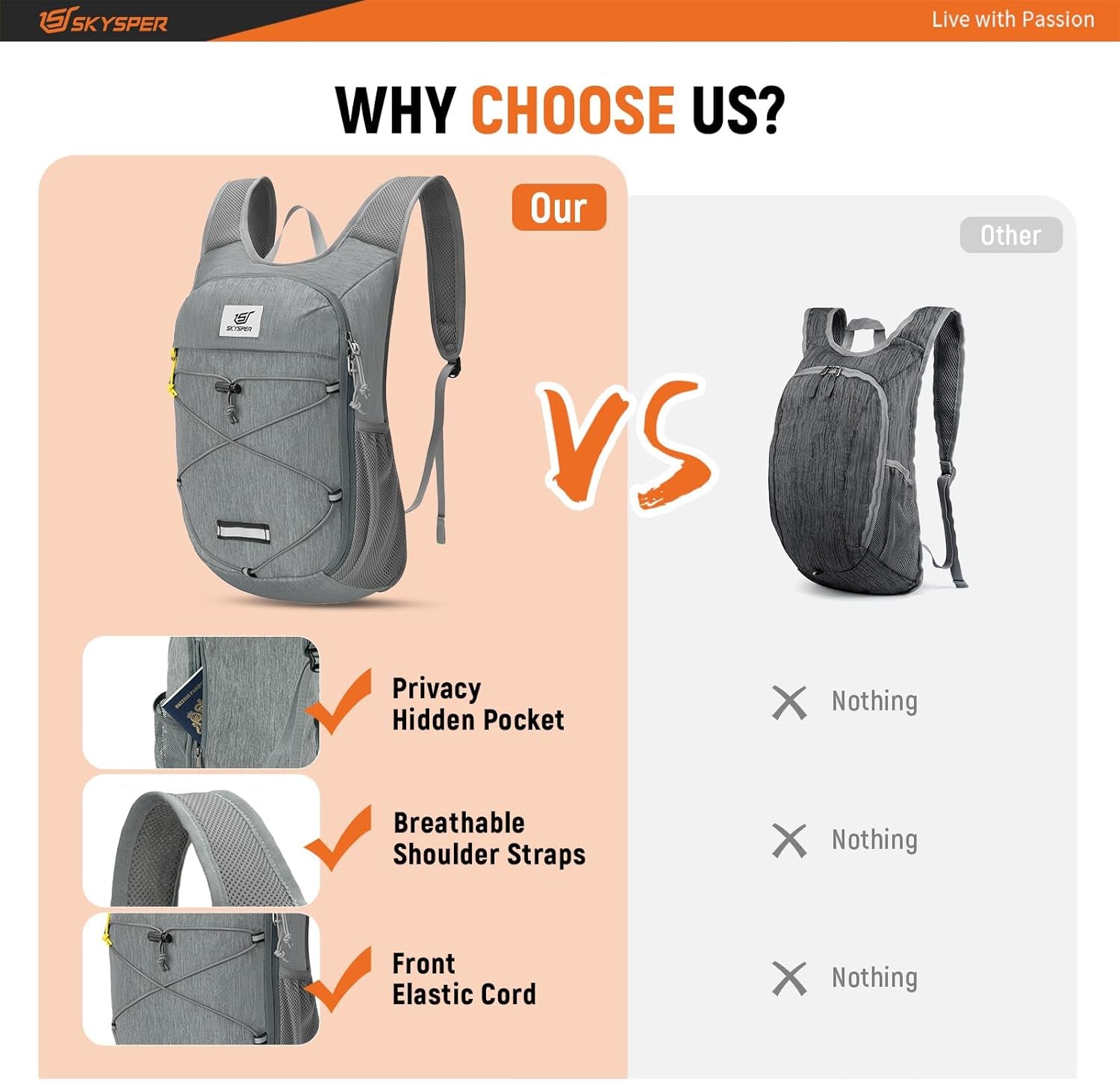Foldable Hiking Backpack - 10L/15L Small Lightweight Daypack Breathable Travel Backpacks