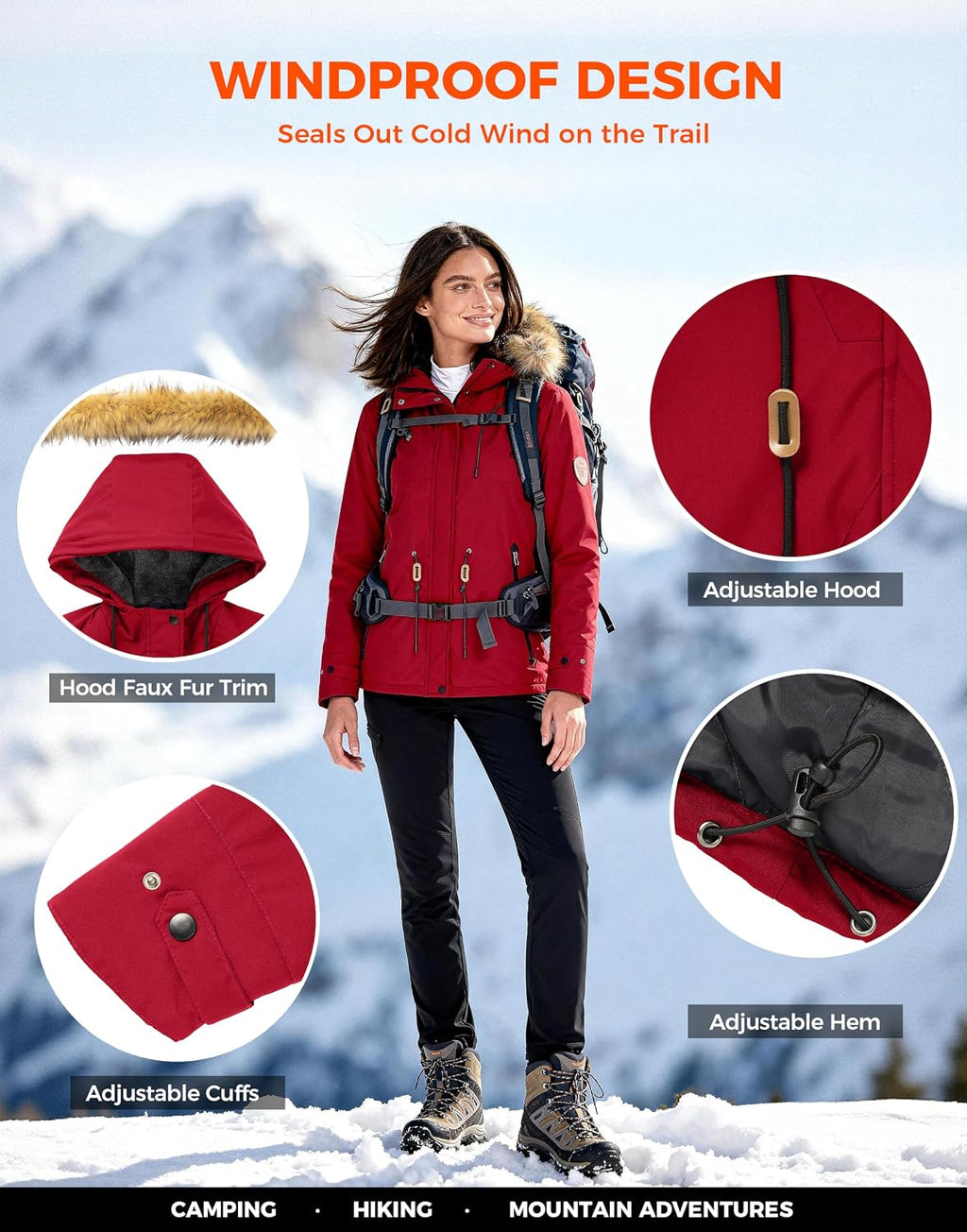 Women'S Waterproof Ski Jacket Fleece Lined Snow Jackets Winter Coat | 10,000Mm Waterproof Snowboard Jacket, Breathable 5000G, 4 Pockets, Windproof Hooded Insulated for Skiing, Hiking, Commute