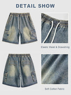 Baggy Jean Shorts Men, Y2K Jorts Cargo Ripped Elastic Waist, Mens Denim Shorts Comfy Casual Streetwear Summer