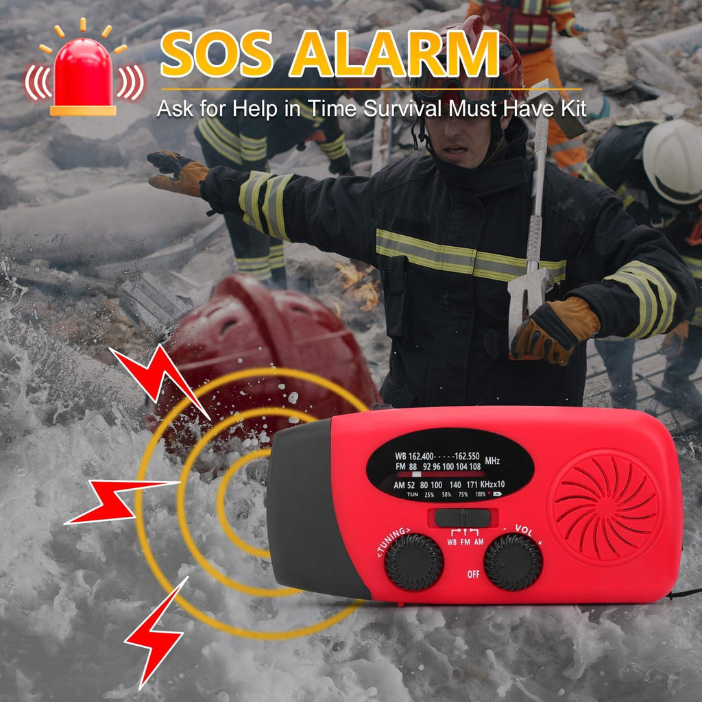 Emergency Weather Radio with AM/FM/NOAA Reception, Hand Crank Operation, LED Flashlight, Portable Radio for Camping & Emergency Preparedness