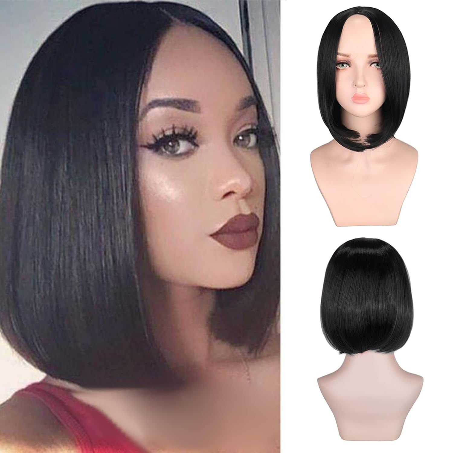 Straight Short Bob Wig - Black Women'S 13Inch U Shape Wig with Breathable Human Hair