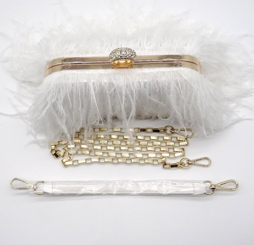 Women'S Real Natural Ostrich Feather Tote Evening Dress Bag Shoulder Bag Party Money Bag Wallet Clutch