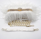 Women'S Real Natural Ostrich Feather Tote Evening Dress Bag Shoulder Bag Party Money Bag Wallet Clutch