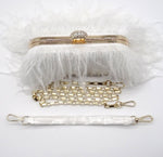 Women'S Real Natural Ostrich Feather Tote Evening Dress Bag Shoulder Bag Party Money Bag Wallet Clutch