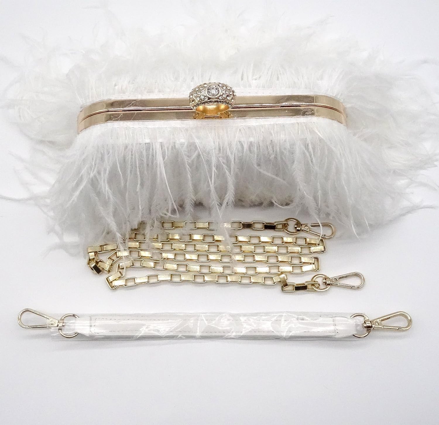 Women'S Real Natural Ostrich Feather Tote Evening Dress Bag Shoulder Bag Party Money Bag Wallet Clutch
