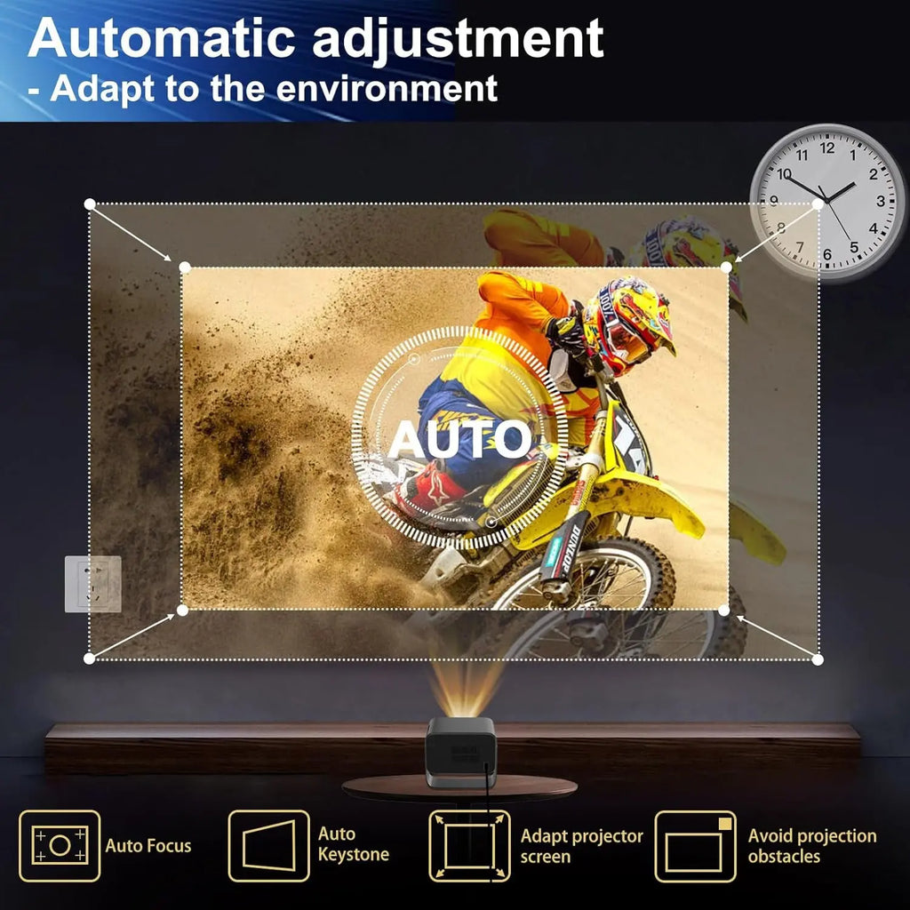 [Auto Focus/Keystone] Smart Projector 4K with Android 9.0 1080P Native 500 ANSI, Ceiling Projector with Wifi 6 and Bluetooth Object Avoidance, and Screen Adaption（Grey）
