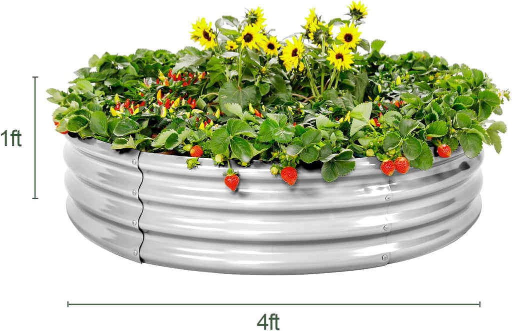 Galvanized Raised Garden Bed 2Pcs, Planter Raised Garden Beds Outdoor, round Clearance Raised Garden Beds for Gardening Vegetables 4X4X1Ft……