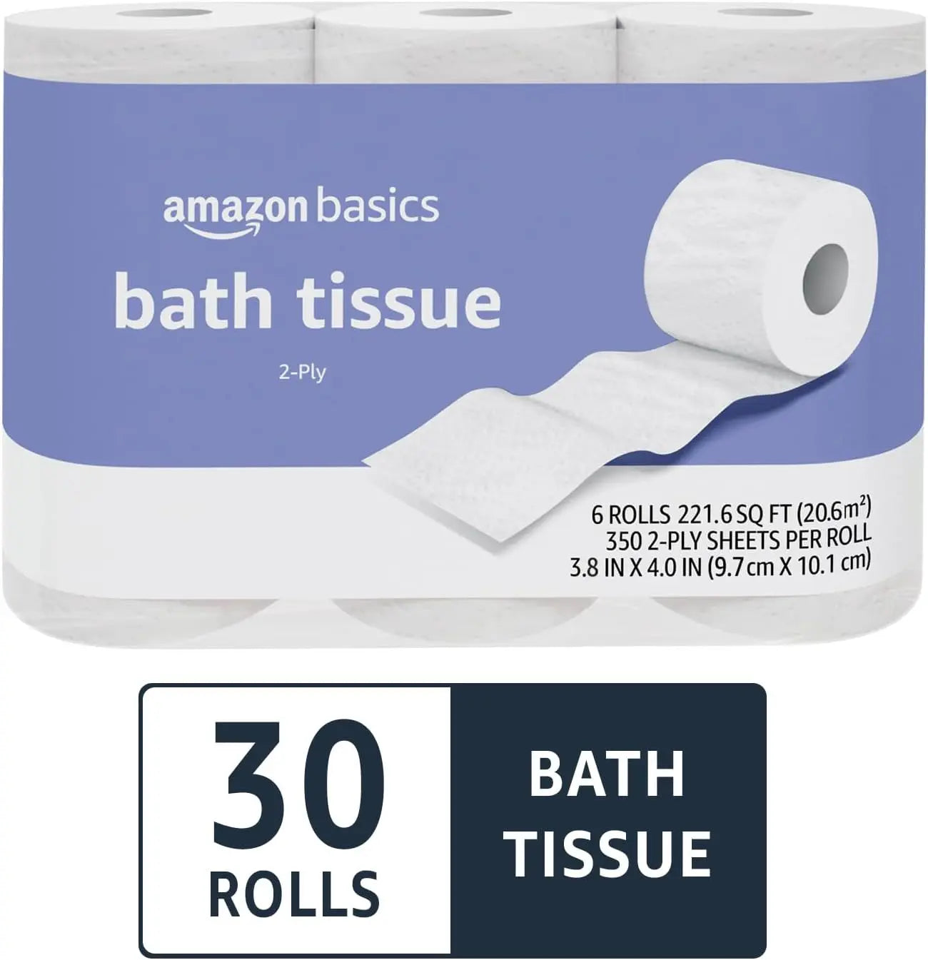2-Ply Toilet Paper, 30 Rolls (5 Packs of 6), Equivalent to 129 Regular Rolls