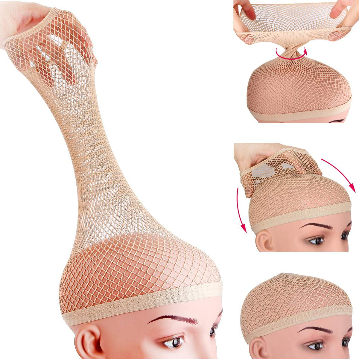 Hair Net for Long Hair, Mesh Wig Caps for Women, Natural Nude, 2 Pieces