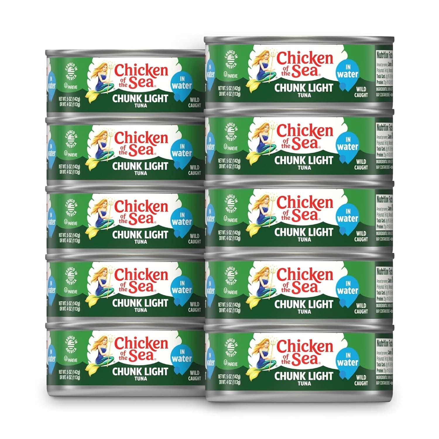 Wild Caught Chunk Light Tuna, 5 Ounce Cans, 10-Count – High Protein 100% Classic Chunk Tuna in Water – Delicious, Easy, Nutritious Ready to Eat Meals