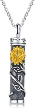 Cremation Jewelry Sterling Silver Sunflower/Rose/Daisy Flower Urn Necklace for Ashes Memorial Keepsake Jewelry for Women