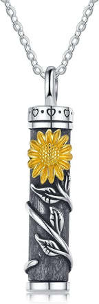 Cremation Jewelry Sterling Silver Sunflower/Rose/Daisy Flower Urn Necklace for Ashes Memorial Keepsake Jewelry for Women
