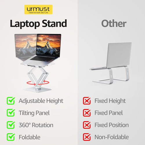 360° Rotating Laptop Stand for Desk Fit 10-17" Device | Adjustable Height, Ergonomic Laptop Riser Standing Desk Converter, Macbook Stand, Aluminum Computer Riser Holder
