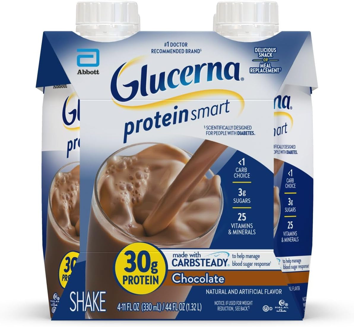 Protein Smart Diabetes Care Shake, Chocolate, Diabetic Meal Replacement to Support Blood Sugar Management, 30G Protein, 150 Calories, Ready to Drink, 11-Fl-Oz Bottle, 4 Pack