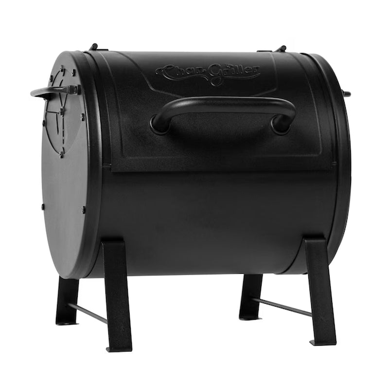Portable Charcoal Grill and Side Fire Box 17-In W Black Barrel Charcoal Grill