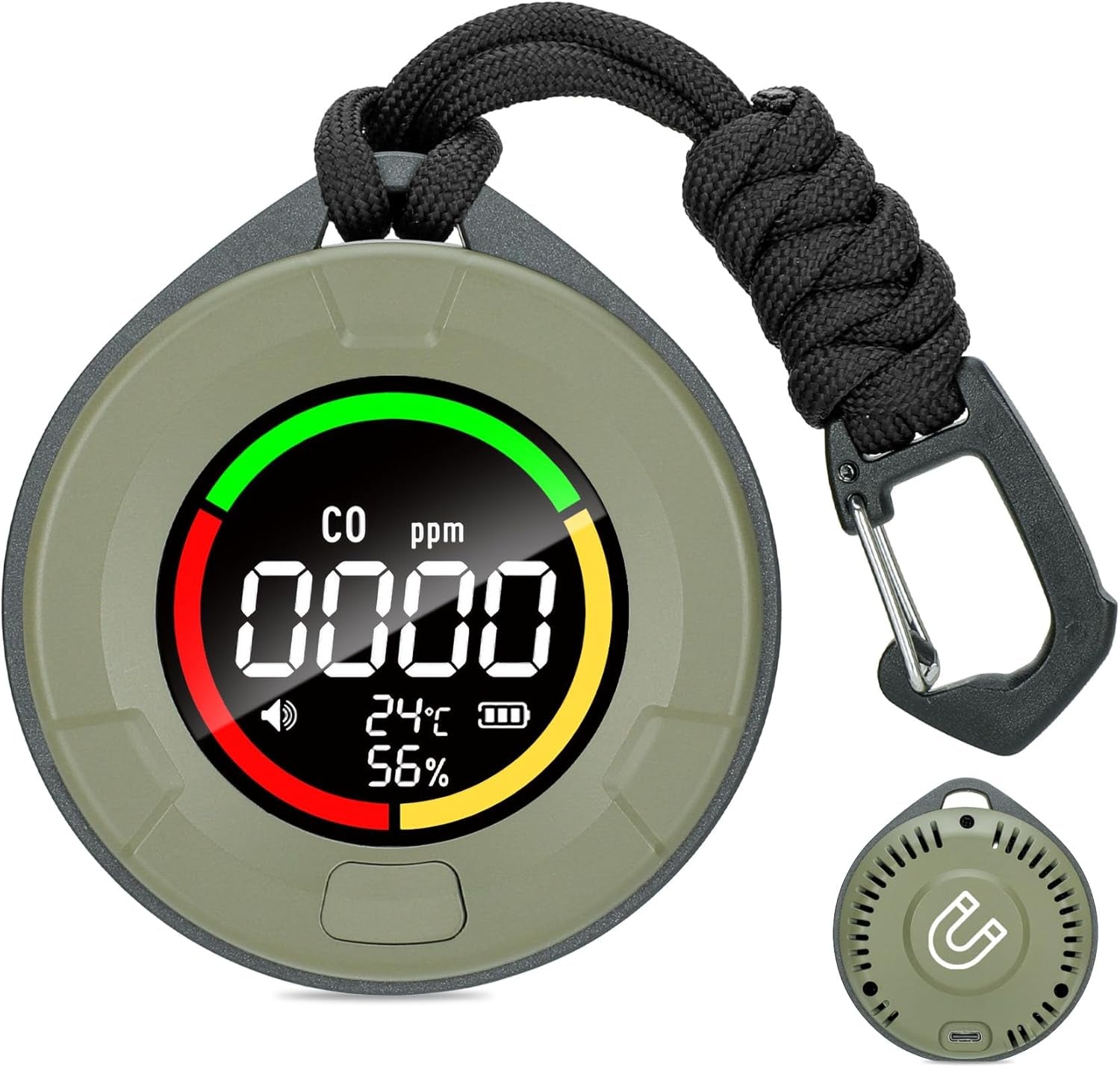 Portable Carbon Monoxide Detectors for Travel, Mini 3-In-1 Carbon Monoxide Monitor with Magnetic Suction, RV CO Detector Alarm Temp/Humidity Sensor, Rechargeable CO Monitor 120HR Standby