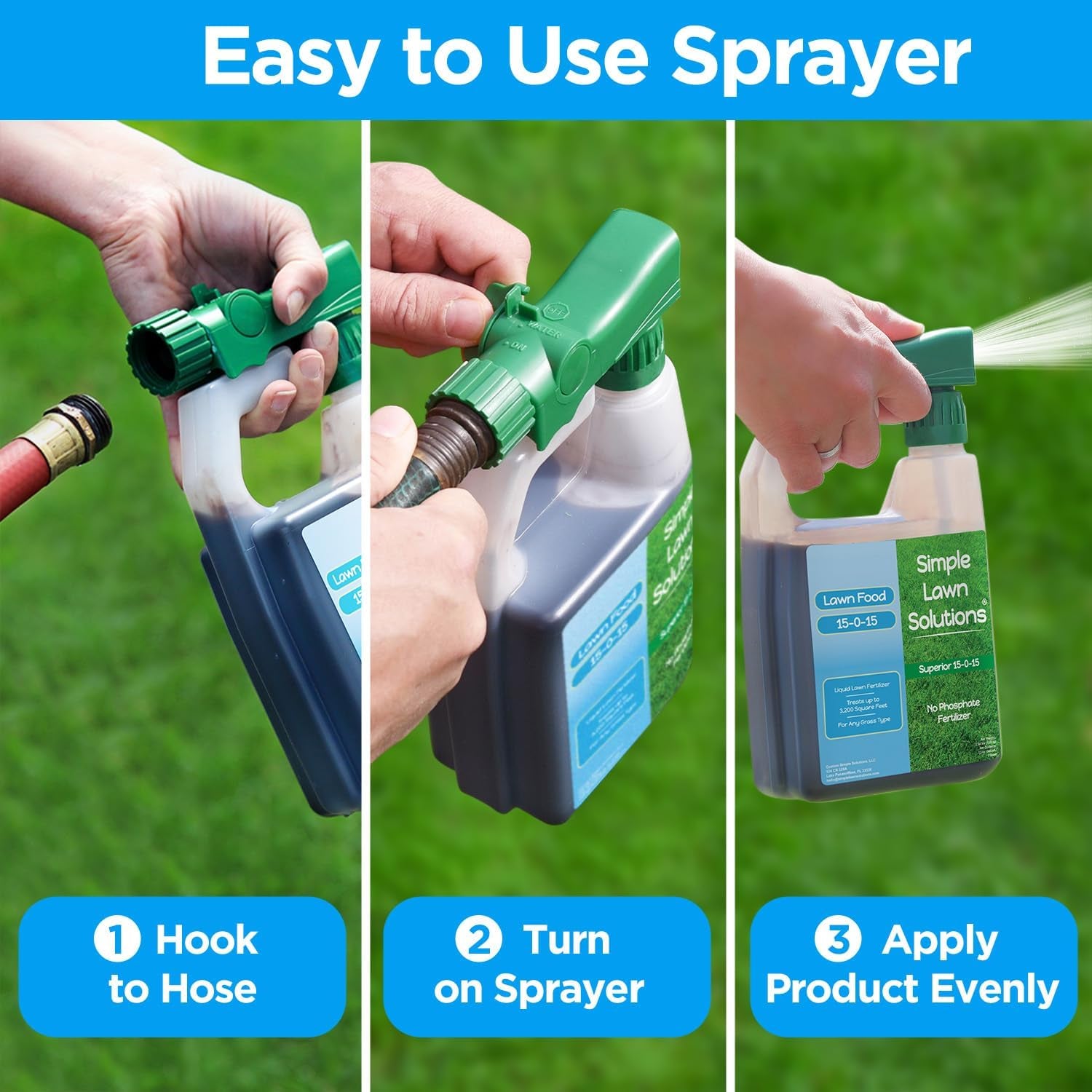 Superior 15-0-15 Liquid Lawn Fertilizer - Lawn Food for Growth & Green - Nitrogen, Potassium, Humic, Fish & Seaweed - Any Grass Type-  - All Season- Attached Sprayer (32 Ounce)