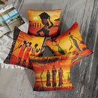 Linen Throw Pillow Covers Set of 4, 18 X 18 Inch, African Ethnic | Tribe Lady Lips, Outdoor Decorative Square Pillow Cases Couch Cushion Case for Couch Bed Sofa Living Room Home Decor