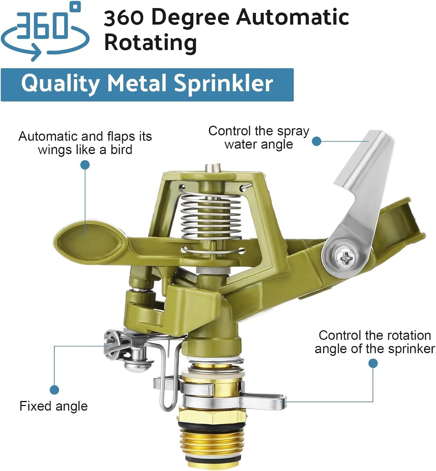 4 Set Zinc Alloy Water Sprinklers for Lawns Yard Sprinklers Heavy Duty Sprinkler Heads Adjustable 360 Degree Watering Impact Sprinklers Pulsating Garden Sprinklers for Large Area Irrigation