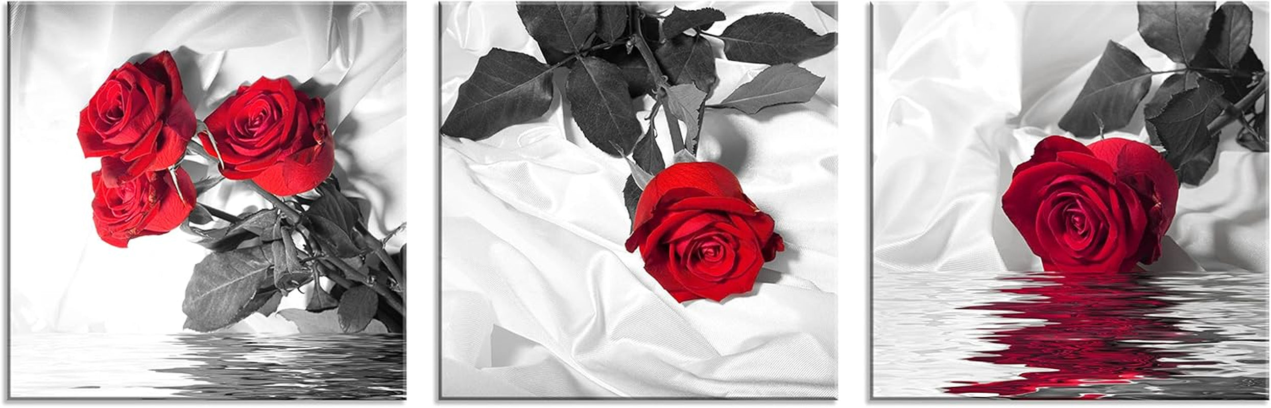 Canvas Print 3 Pcs Black White and Red Wall Art Rose Wall Decor Abstract Decorations Flower Picture on Canvas for Home Decor Stretched and Framed 12X12Inches