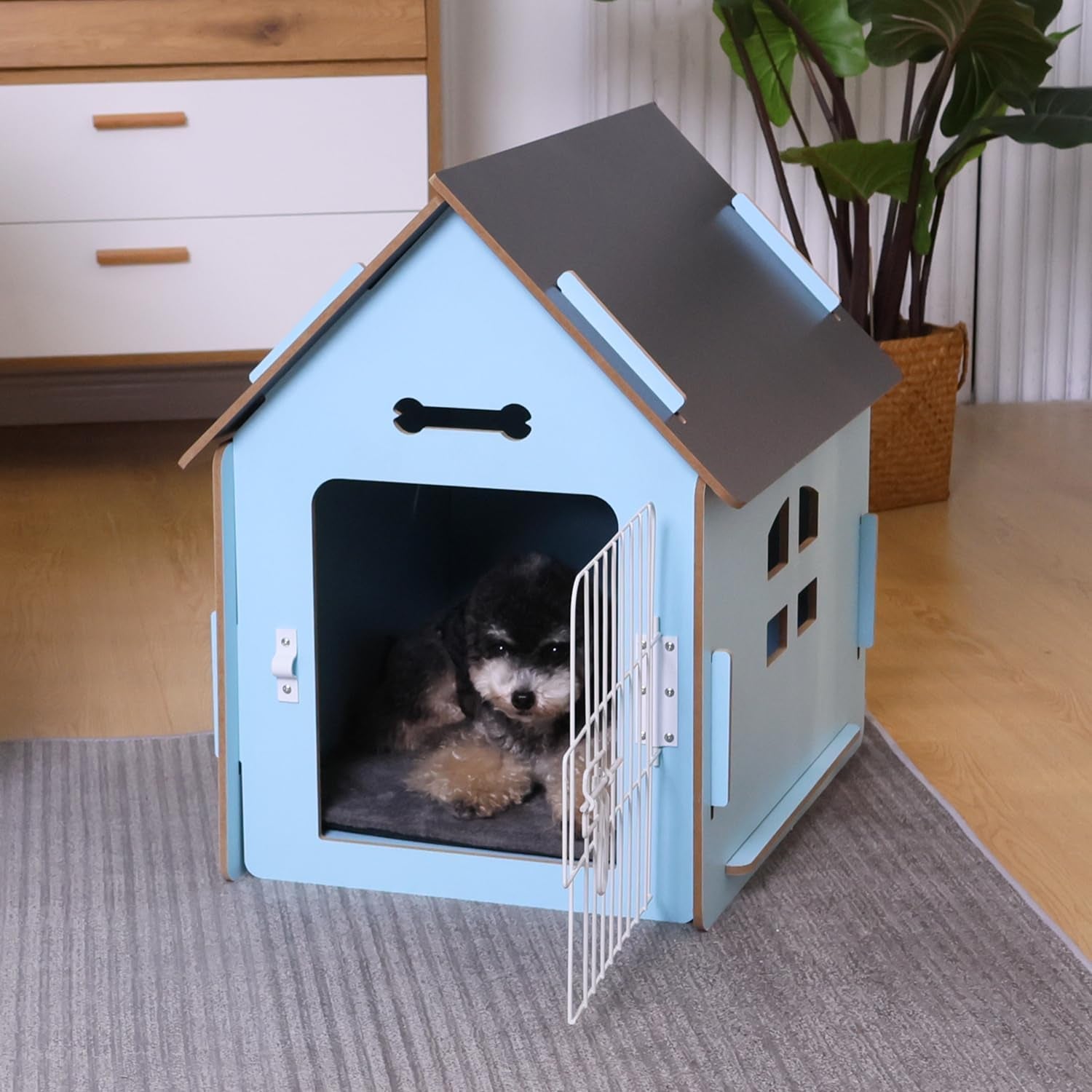 Rypetmia Indoor Dog House for Small Dogs & Cats, Wooden Pet House | Cute Puppy Bed Shelter /Ventilated Windows/Cozy Cave Design/Tool-Free Assembly/Small Pet Hideaway for Bedroom, Living Room