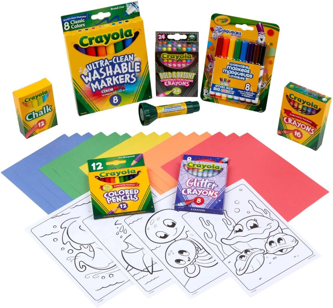Super Art Coloring Kit (100+ Pcs), Kids Art Supplies Set with Crayons, Markers & Colored Pencils, Craft & Coloring Kit with Storage Tub, Ages 5+ [Amazon Exclusive]
