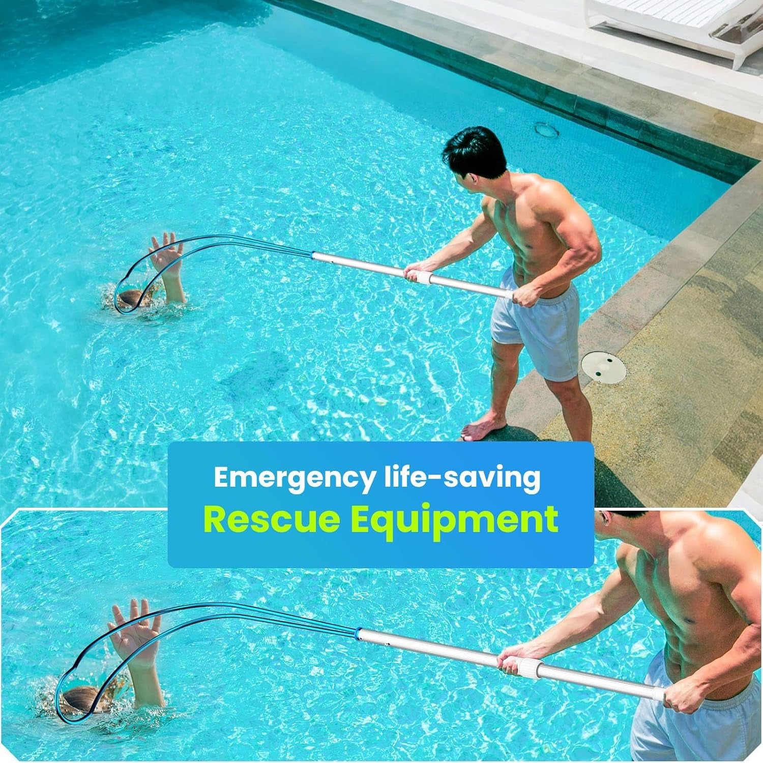 Swimming Pool Safety Hook, 3.3FT Aluminum Telescopic Pole | Life Saving Rescue Equipment, Drowning Person Emergency, Pool Life Saving Pole