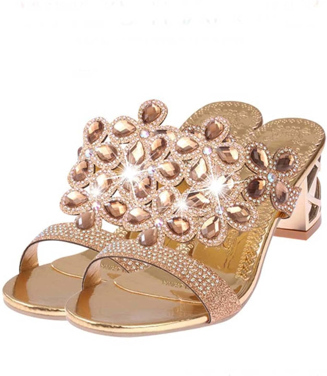Sparkly Rhinestone Sandals for Women,Fashion Flip Flops Open Toe High Heel Pump Sandals,Casual Block Heel Sandal
