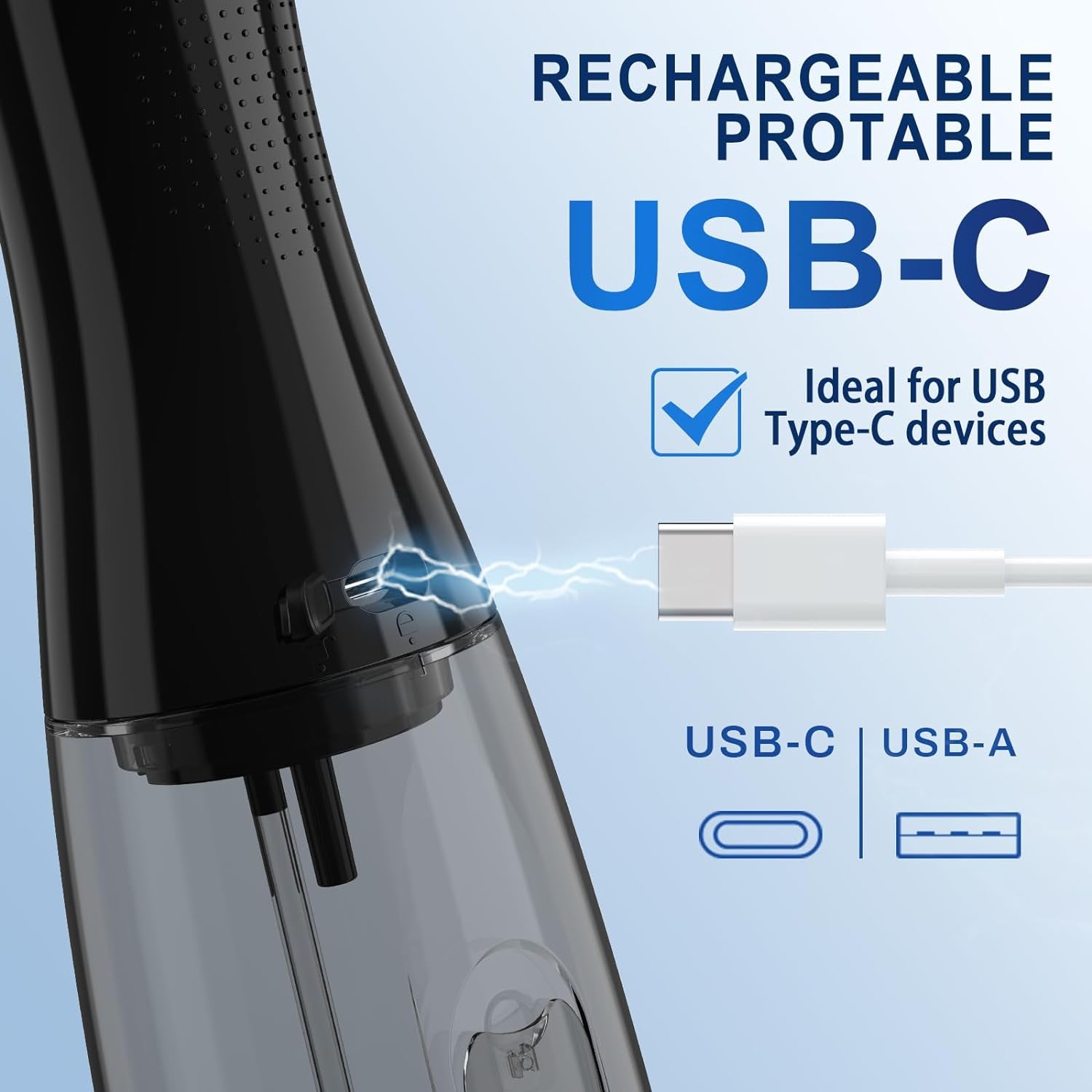 Water Dental Flosser Oral Irrigator with 5 Modes, 350Ml Cordless Water Teeth Cleaner Pick 6 Tips, IPX7 Waterproof Rechargeable Portable Powerful Battery for Travel & Home Braces & Bridges Care