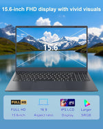 Laptop Computer, 15.6" FHD IPS Display, N95 Processor (Beat N5095), 12GB High-Speed DDR5 RAM 256GB SSD, Wifi 6 BT 5.3, Fingerprint , Backlit Keyboard, Lightweight Notebook for Business Student Office