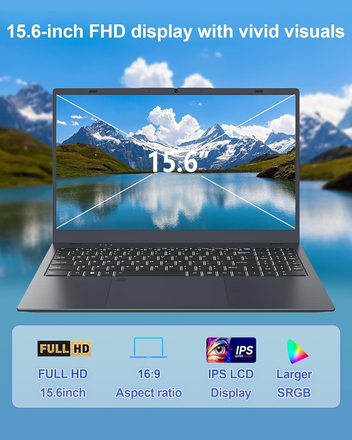 Laptop Computer, 15.6" FHD IPS Display, N95 Processor (Beat N5095), 12GB High-Speed DDR5 RAM 256GB SSD, Wifi 6 BT 5.3, Fingerprint , Backlit Keyboard, Lightweight Notebook for Business Student Office