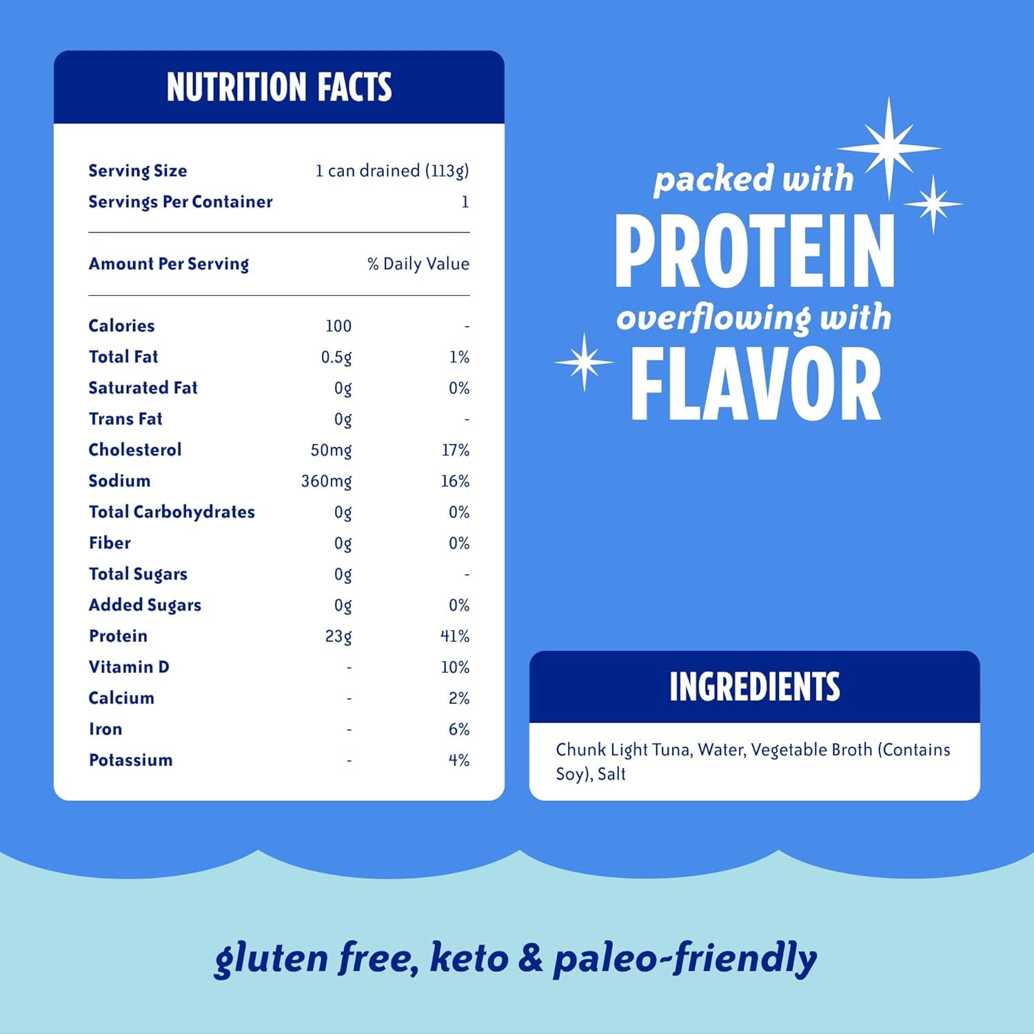 Wild Caught Chunk Light Tuna, 5 Ounce Cans, 10-Count – High Protein 100% Classic Chunk Tuna in Water – Delicious, Easy, Nutritious Ready to Eat Meals