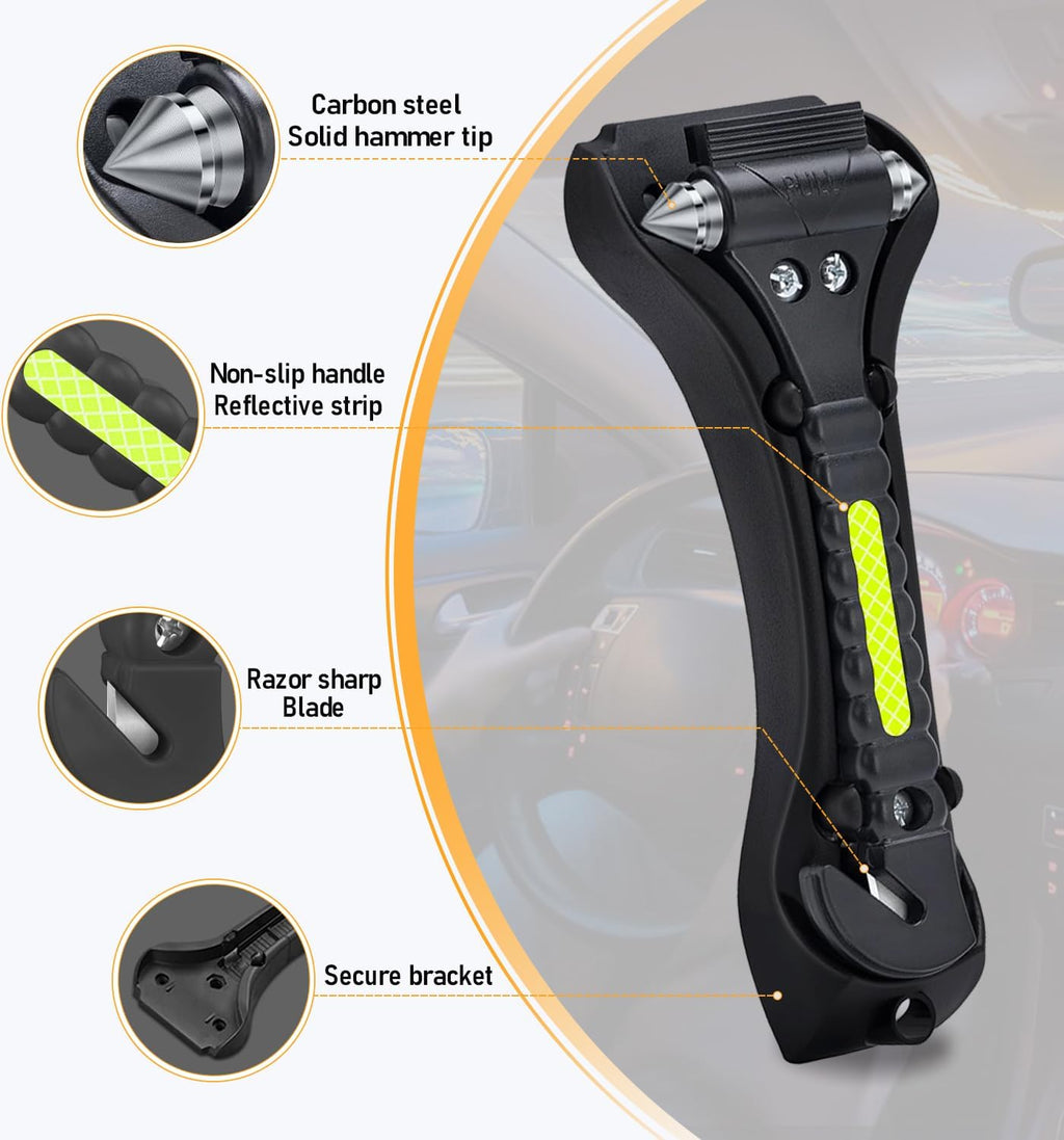 Car Safety Hammer 4 Pack, Car Window Glass Breaker and Seat Belt Cutter Auto Emergency Escape Tool with Light Reflective Tape for Family Rescue, Life Saving Survival Kit