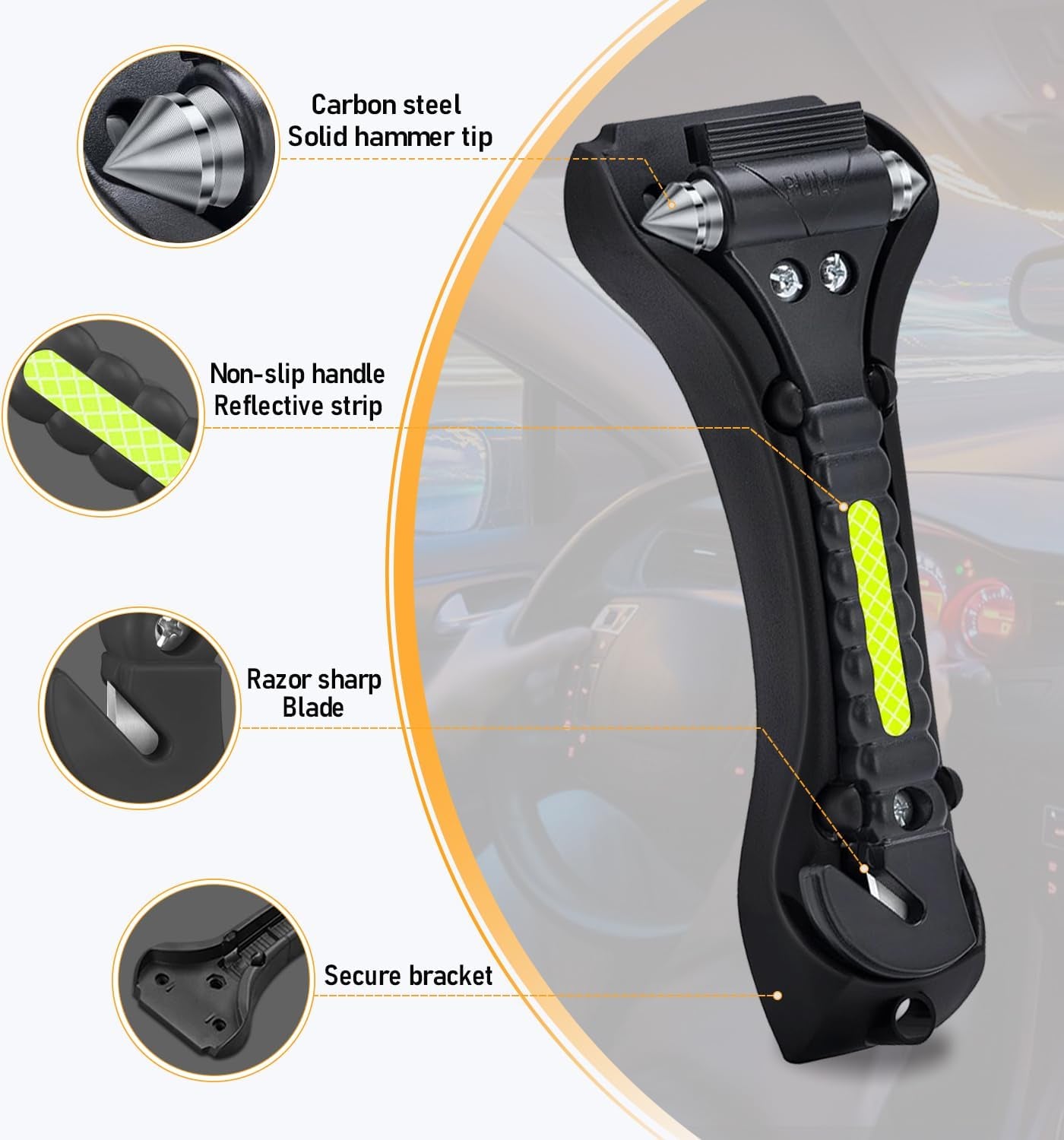Car Safety Hammer 4 Pack, Car Window Glass Breaker and Seat Belt Cutter Auto Emergency Escape Tool with Light Reflective Tape for Family Rescue, Life Saving Survival Kit