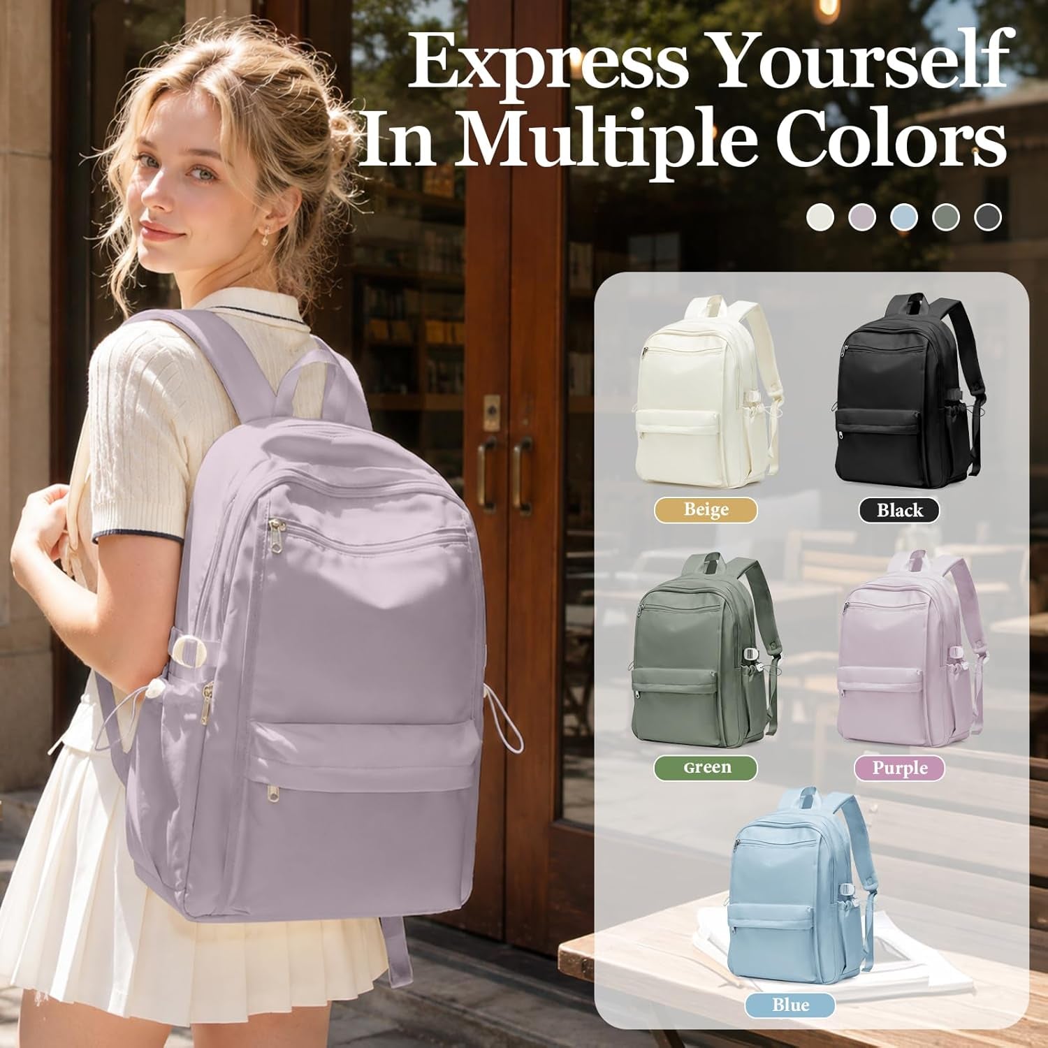 School Backpack for Teen Girls Lightweight College Backpack Women Travel Backpacks Waterproof High School Bookbag for Men Classic Casual Daypacks(Purple)