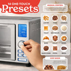 Air Fryer French Door Toaster Oven - 6-Slice Capacity, LED Display with 14 Cooking Presets, Stainless Steel