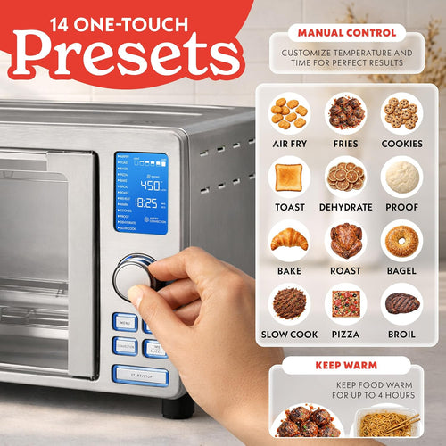Air Fryer French Door Toaster Oven - 6-Slice Capacity, LED Display with 14 Cooking Presets, Stainless Steel