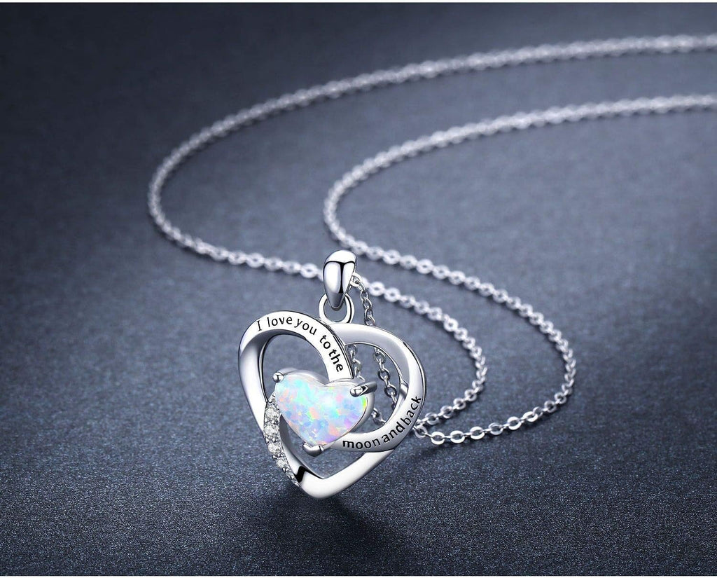 Sterling Silver Heart Pendant Necklace for Women with Jewelry Box | I Love You to the Moon and Back Gift,Birthstone,Hypoallergenic,Elegant, Romantic,Non Tarnish,Daily,Birthday,Graduation