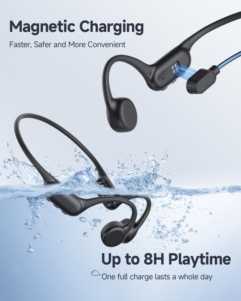 Bone Conduction Headphones, IPX8 Waterproof Swimming Headphones | Open Ear Earbuds with 32GB Memory, Switch to MP3 Mode Underwater, AI Music Generation, 8H Playtime Bluetooth 6.0 for Running