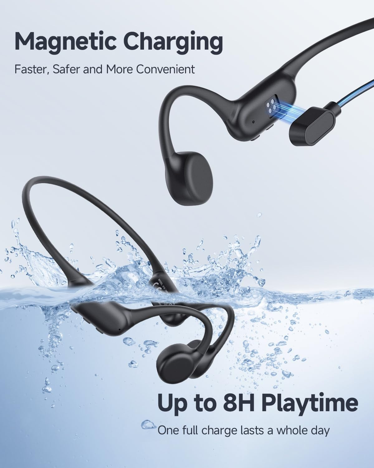 Bone Conduction Headphones, IPX8 Waterproof Swimming Headphones | Open Ear Earbuds with 32GB Memory, Switch to MP3 Mode Underwater, AI Music Generation, 8H Playtime Bluetooth 6.0 for Running