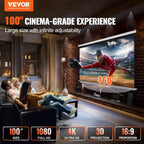Projector Screen, 100 Inch Manual Pull down Projector Screen, 16:9 4K 1080 HD Projector Screen, Auto-Locking Portable Projection Screen, Projector Screen for Family Home Office Theater