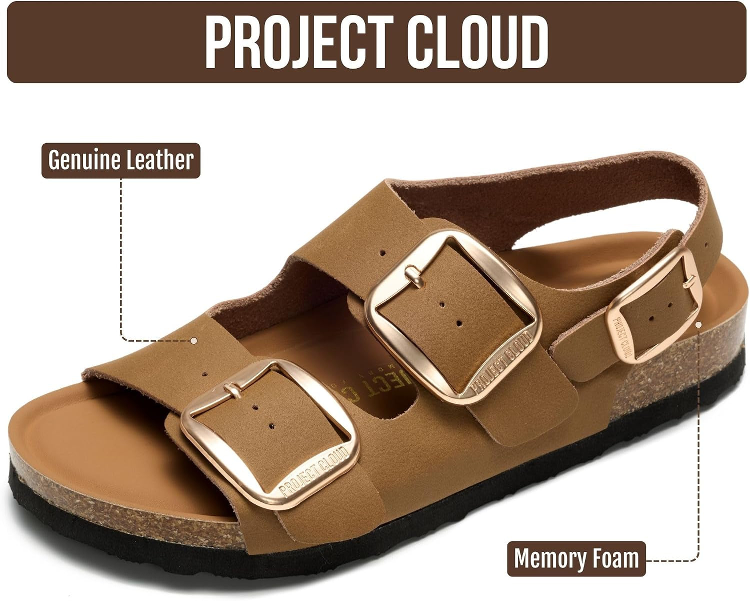 100% Genuine Leather Ankle Strap Footbed Sandals Women (Garda)