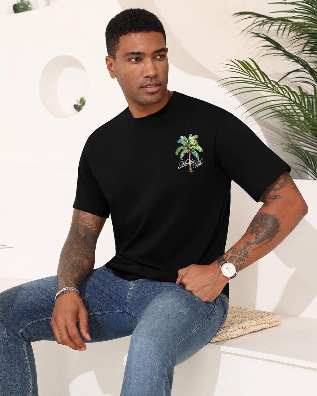 Mens Malibu Vibe Palm Tree California Casual Short Sleeve T-Shirt | Perfect for Surf Travel Great for Beach Lovers West Coast Fans.